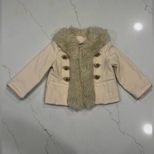 GAP Kids Tan Pea Coat with Faux Fur Trim